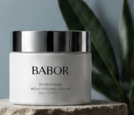 BABOR Skinovage-creme på stenflade med grønne blade